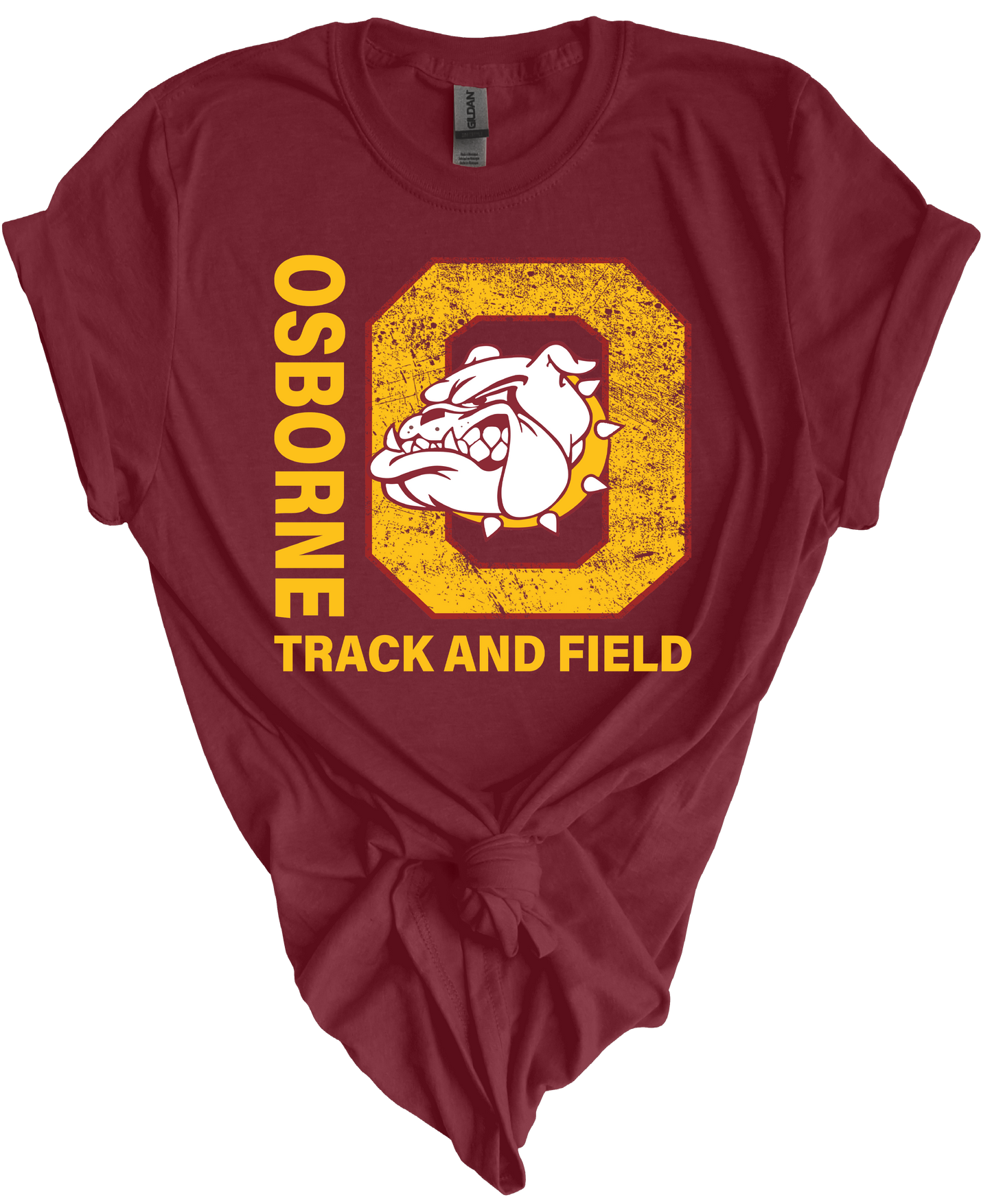 Maroon Gildan softstyle Osborne Bulldogs Jr High track and field tshirt