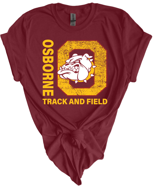 Maroon Gildan softstyle Osborne Bulldogs Jr High track and field tshirt