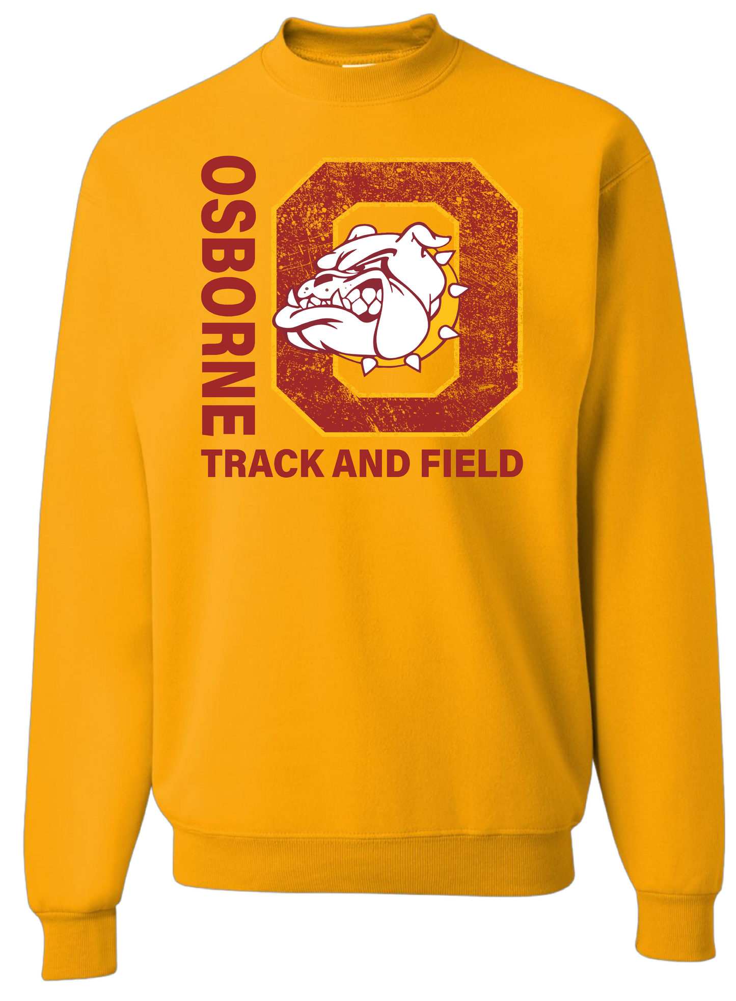 Gold jerzee brand sweatshirt for Osborne Bulldogs track and field