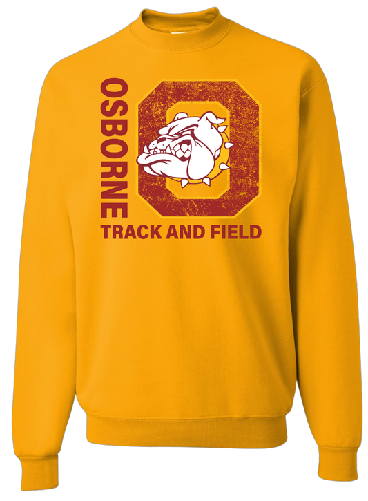 Gold jerzee brand sweatshirt for Osborne Bulldogs track and field