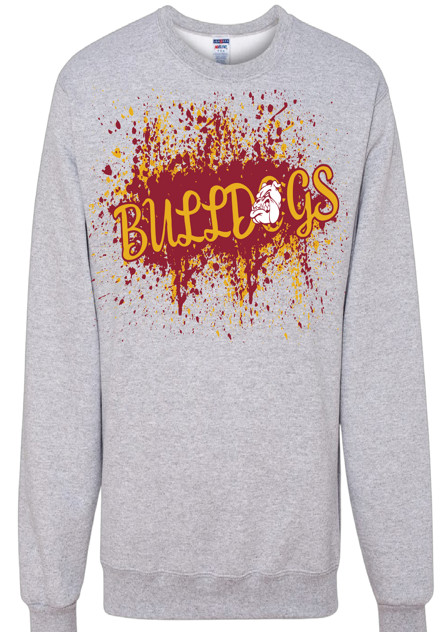 Jerzee brand sweatshirt with the bulldog splatter- offered many other colors