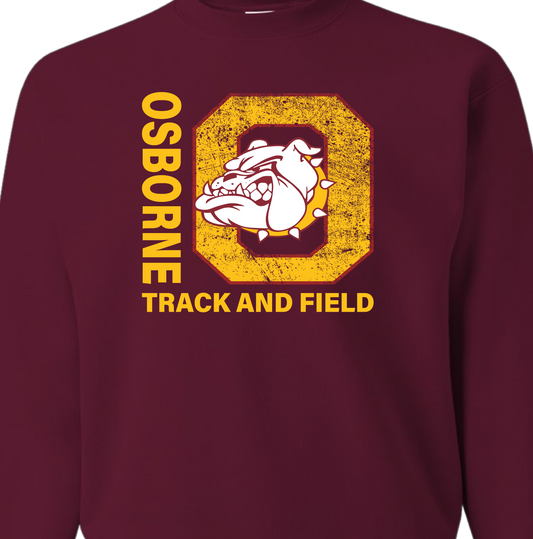 Maroon jerzee brand Osborne Bulldog track and field sweatshirt